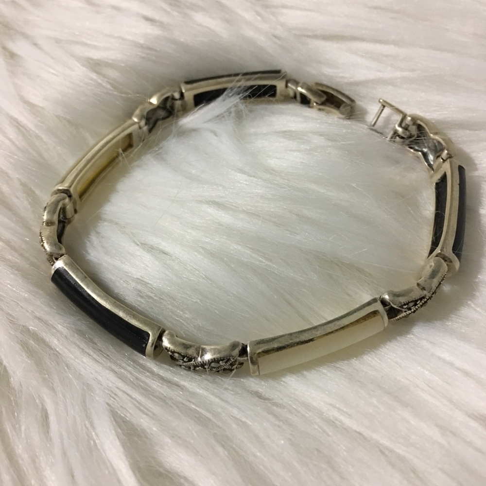 Onyx, mother of pearl and Marcasite Bracelet